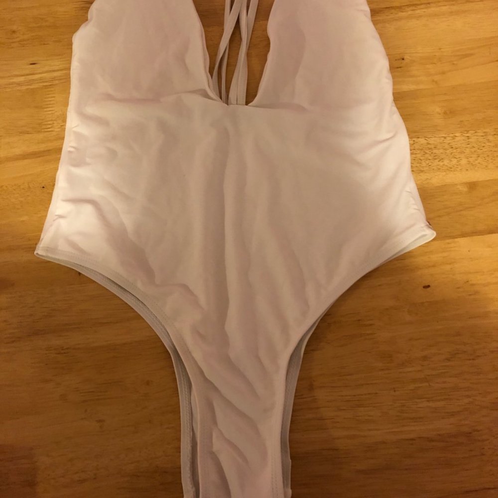 white one piece bathing suit halter size M.